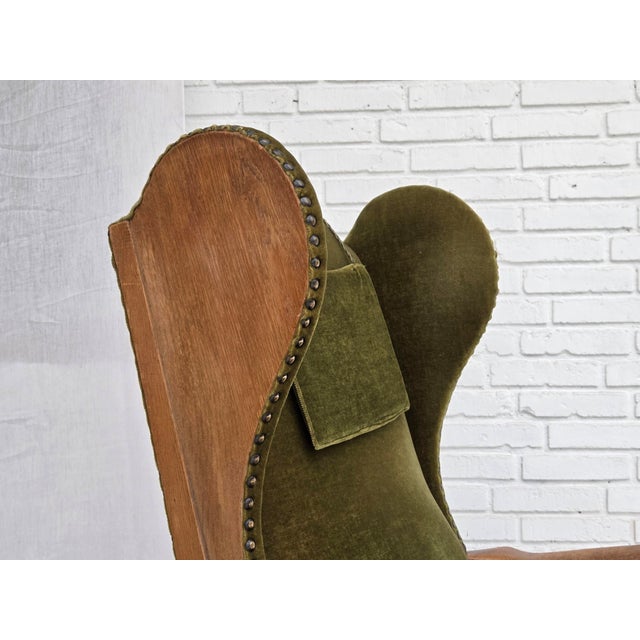 Vintage Danish Wingback Lounge Chair in Furniture Velour and Oak, 1960s For Sale - Image 13 of 18
