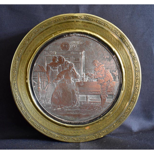 Copper Antique Mixed Metal Trinket Box French Lid Brass Copper Le Message Relief For Sale - Image 8 of 18