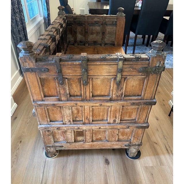 Antique oak paneled closed bench/coffer attributed to Northern Europe circa late 17th Century. Solid, heavy wood...