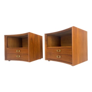 Pair Walnut Curved Front Two Drawers Paul Frankl John Stuart Night Stands For Sale