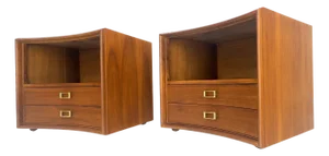 Pair Walnut Curved Front Two Drawers Paul Frankl John Stuart Night Stands