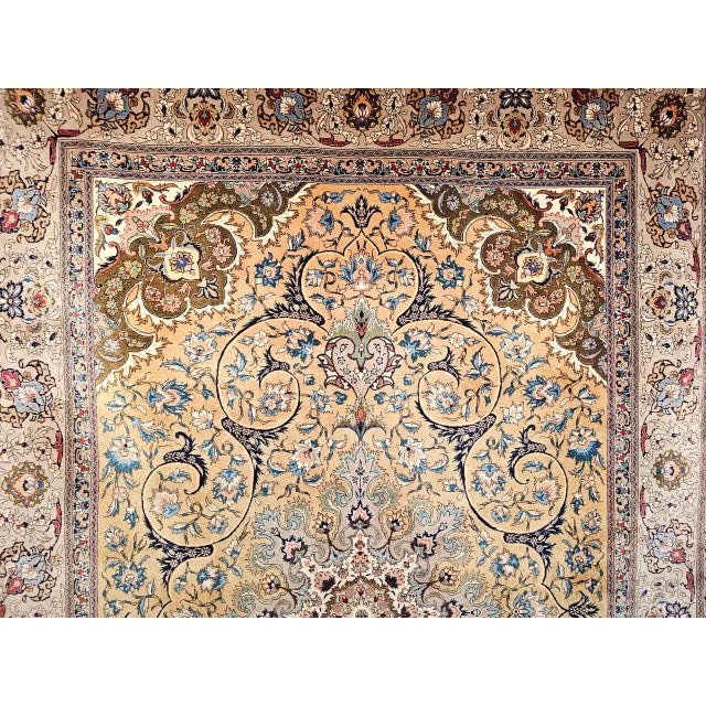 Vintage Persian Tabriz Rug, Hand-Knotted Wool, Floral Pattern, Moss Green & Caramel, 7x10 For Sale - Image 15 of 18