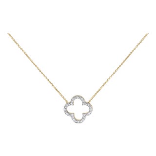 Gold Vermeil 1/10 Cttw Diamond Clover Pendant Necklace For Sale