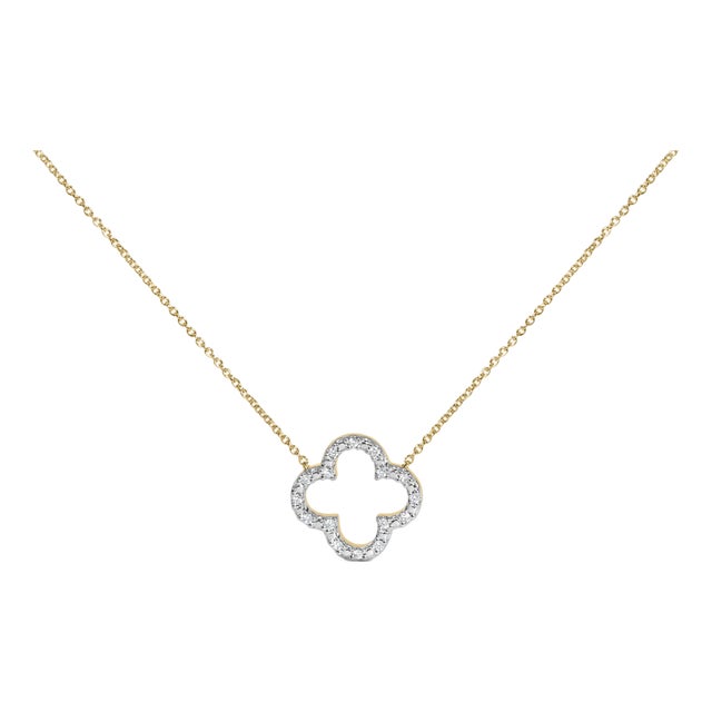 Gold Vermeil 1/10 Cttw Diamond Clover Pendant Necklace For Sale