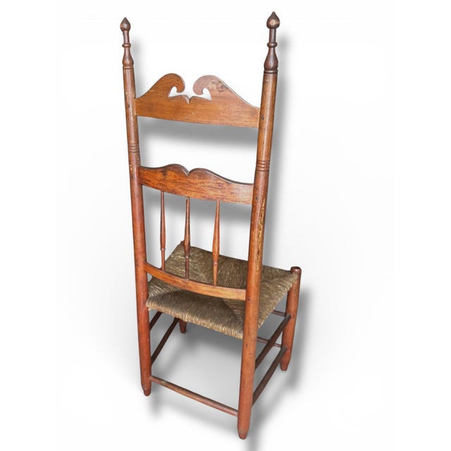 19th Century New England Rush Seat Ladder Back Chair Antique New England rush seat ladder-back chair features beautifully...