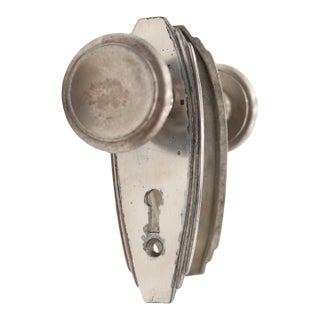 Vintage Art Deco Nickel Plated Brass Passage Door Knob Set For Sale