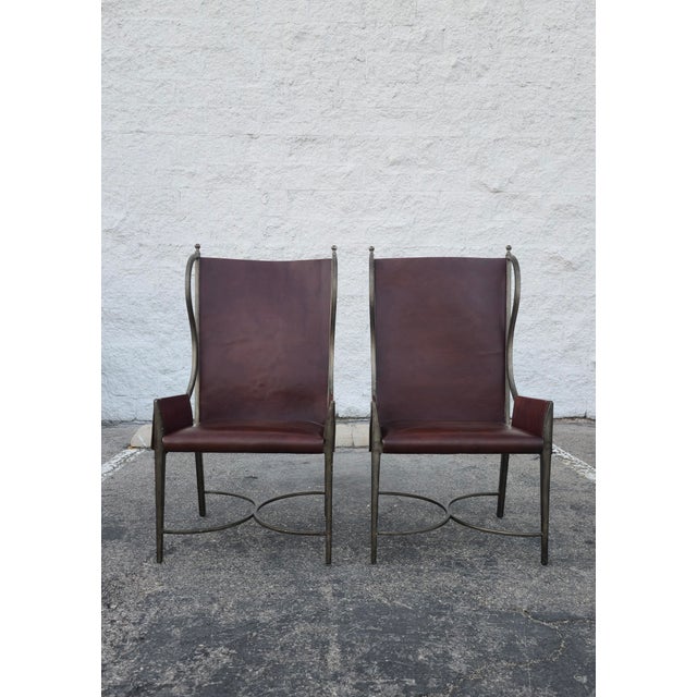 Art Deco Global Views Metal and Leather Wingback Armchairs - A Pair For Sale - Image 3 of 9