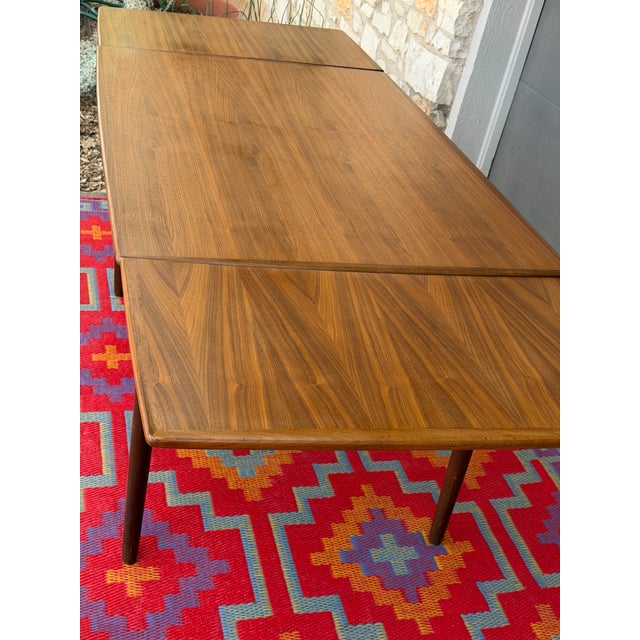 Brown Teak and Walnut Draw Leaf Extending Dining Table For Sale - Image 8 of 9