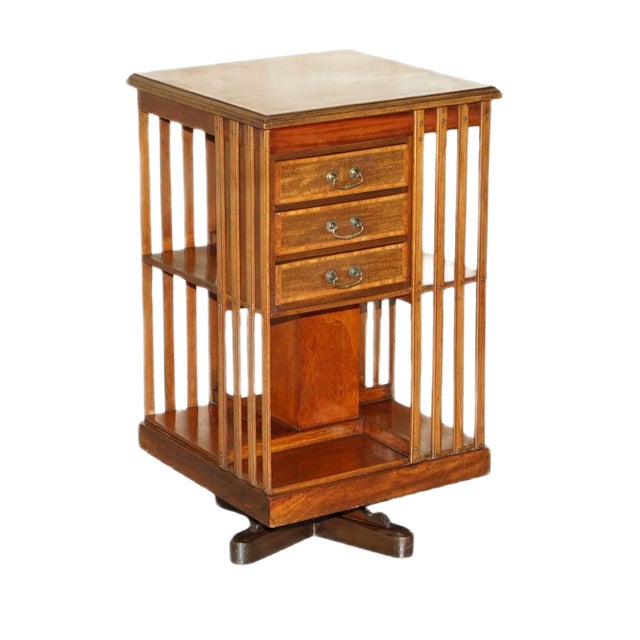 Victorian Walnut Revolving Bookcase with Drawers, 1880s For Sale
