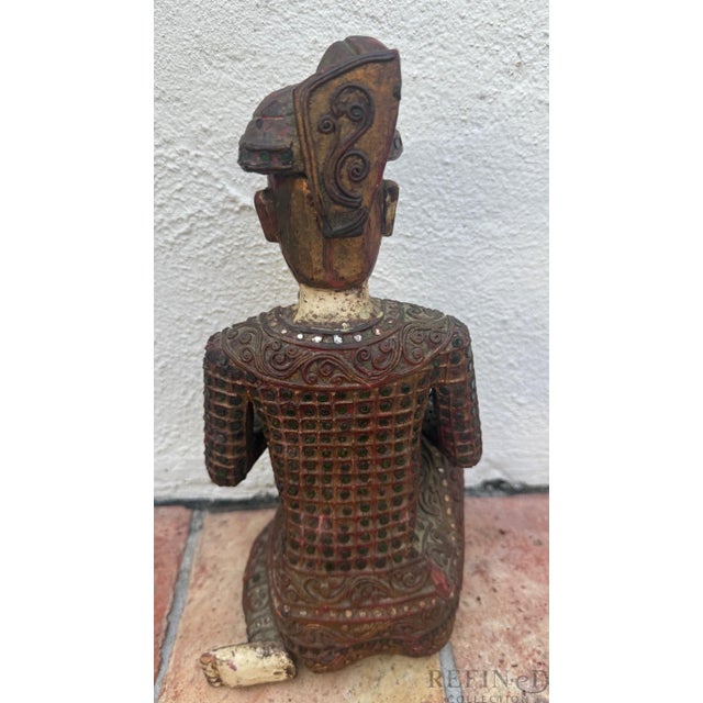 Mid 20th Century Hand-Carved Chinese Wooden Figural Sculpture of Seated Musician Holding Musical Instrument For Sale In Miami - Image 6 of 12