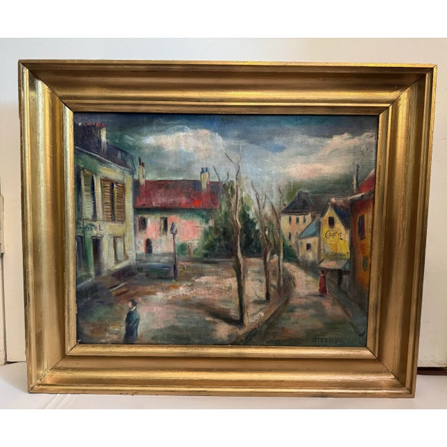 Wood Early 20th Century French Painting of a Town For Sale - Image 7 of 12