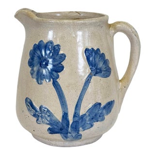 Antique McCoy Dandy Line Blue Daisy Design Stoneware For Sale