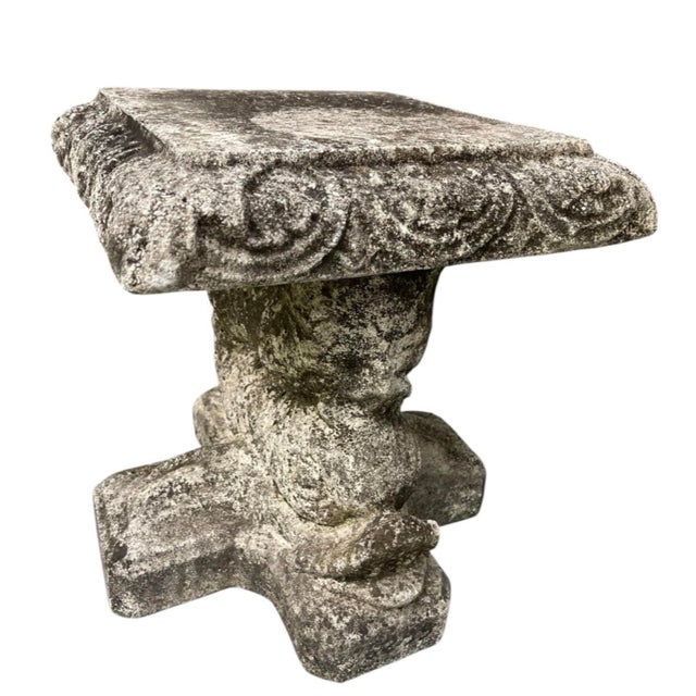 Vintage Cast Stone Garden Dining Set With Dolphin Pedestal Table & Three Matching Stools For Sale In West Palm - Image 6 of 12