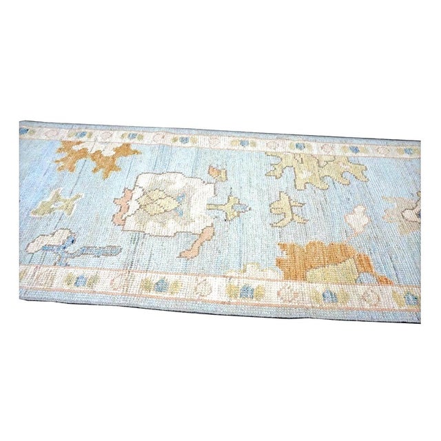 21st Century Turkish Oushak Wool 2x10 Light Blue, Gray & Ivory, Handmade Runner Rug #1144115 For Sale - Image 9 of 11