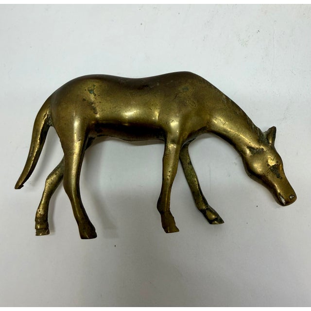 Mid-Century Modern Vintage Solid Brass Mare & Foal Figurines (Pair) For Sale - Image 3 of 9