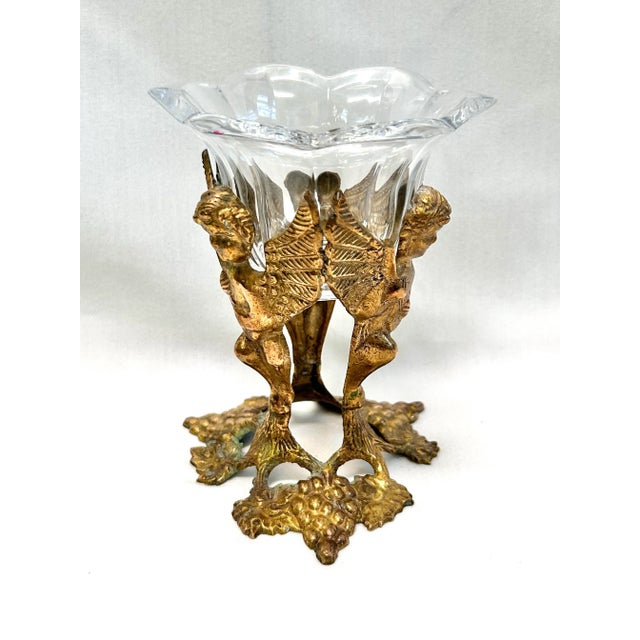 Vintage Brass Cherub Pedestal Decorative Bowl For Sale - Image 4 of 11