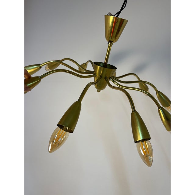 Metal Brass 10-Arm Chandelier, 1950s For Sale - Image 7 of 11
