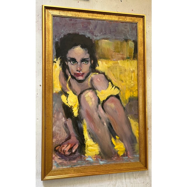 Expressionist Portrait in Yellow, Oil Painting, Gold Framed For Sale In Saint Louis - Image 6 of 12