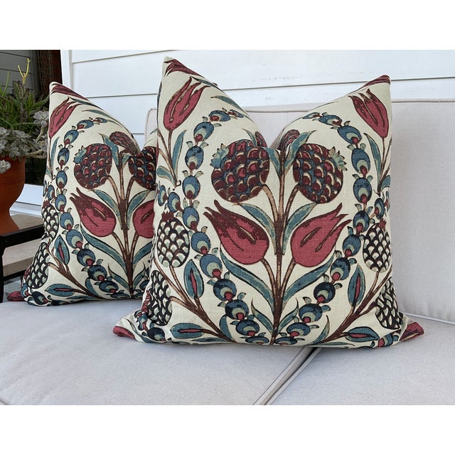 Moroccan Designer Pillow Bundle in Thibaut “Corneila” and Custom Fuchsia Velvet Panel - Set of 4 For Sale - Image 3 of 6