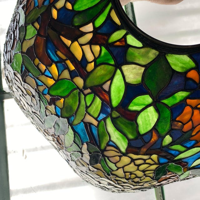 Glass Fine Large Tiffany Style Stained and Leaded Glass Laburnum Table/Floor Lamp Shade For Sale - Image 7 of 12