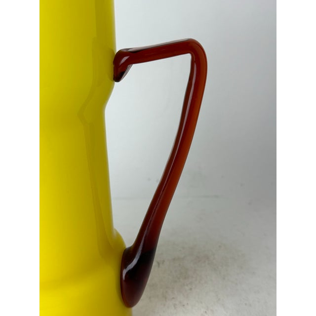 1980s 1980s Vintage Yellow and Red Empoli Cased Italian Glass Pitcher For Sale - Image 5 of 11
