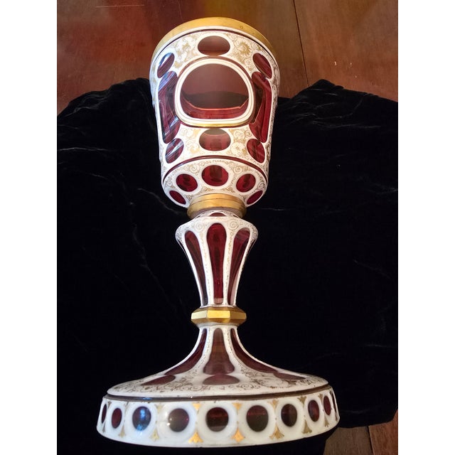 Ruby Red Antique Moser Bohemian Glass Crystal Ruby Overlay Goblet For Sale - Image 8 of 11