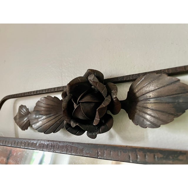 Brutalist 20th Century Rectangular Beveled Wrought Iron Mirror, France, 1920s For Sale - Image 3 of 9