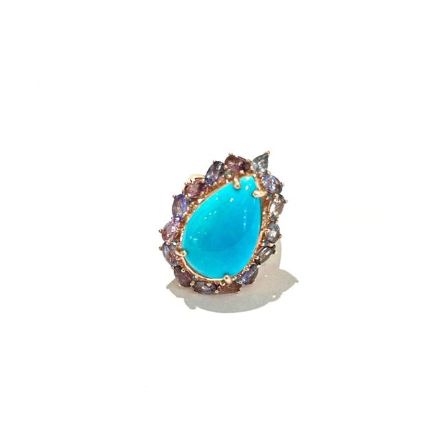 Bochic "Capri" Vintage Turquoise & Tanzanite Ring Set In 18K White Gold & Silver For Sale - Image 12 of 18