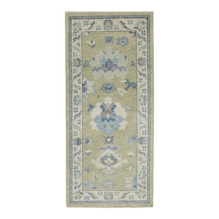 Oriental Hand Knotted 21st Century Grey Olive Turkish Oushak Rug Runner 2'9" X 5'10" For Sale