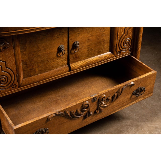 Antique Empire Revival Oak Clawfoot Sideboard With Mirror For Sale - Image 10 of 11
