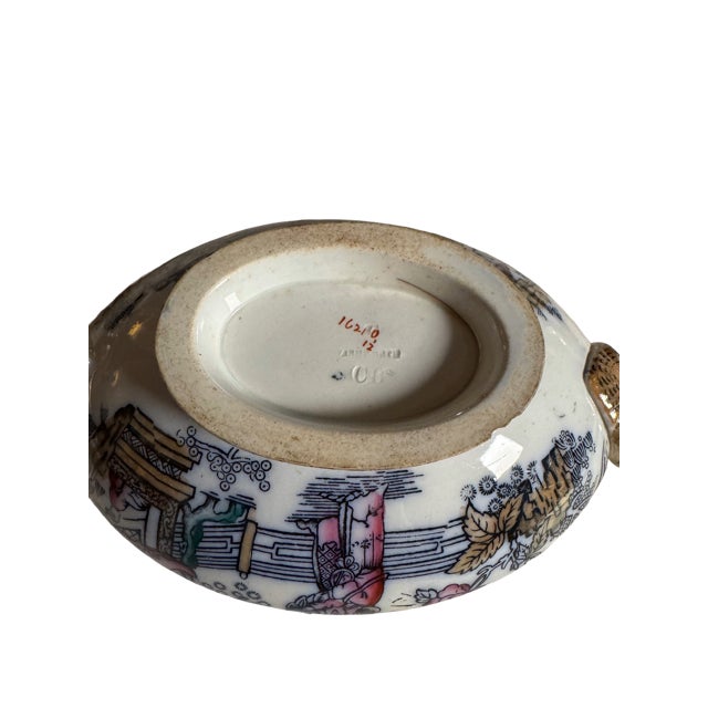 Chinoiserie Antique Attributed to Hammersley Chinoiserie "The Tea" Covered Small Tureen With Base For Sale - Image 3 of 10