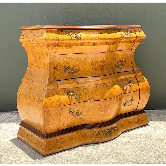 Vintage Burl Wood Marquetry Bombe Chest For Sale - Image 4 of 12