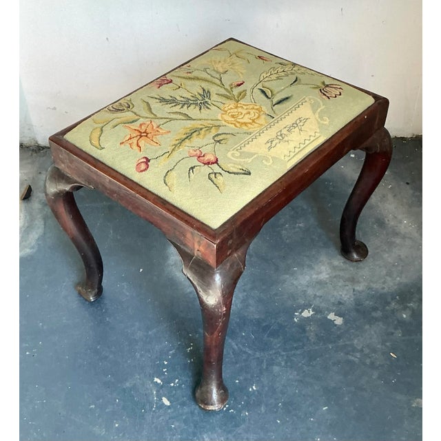 English Vintage Boho Embroidered Foot Stool For Sale - Image 3 of 6