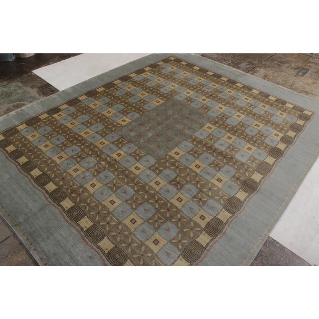 Rug & Kilim Rug & Kilim’s Handmade European Style Deco Rug in Blue and Beige Brown For Sale - Image 4 of 5