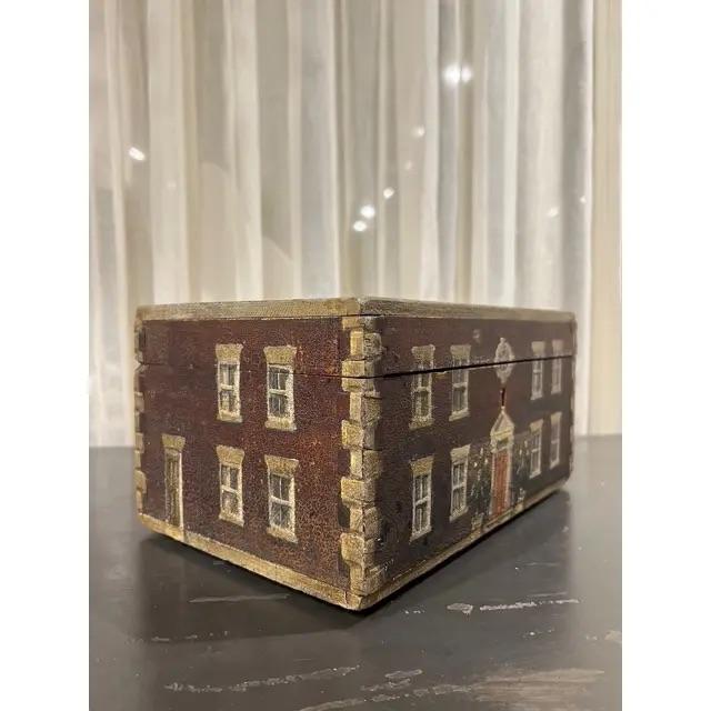 Traditional Tromp l'Oeil English Folk Art House-Form Box With Hand-Painted Georgian Facade Circa 1890 For Sale - Image 3 of 10