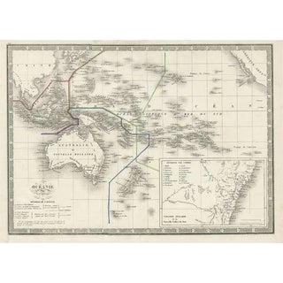 French Antique Map of Oceania with Details of the Australian Colonies, 1840 For Sale