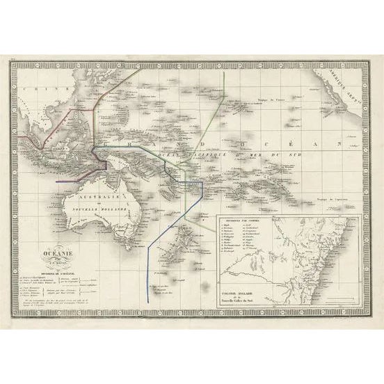 French Antique Map of Oceania with Details of the Australian Colonies, 1840 For Sale