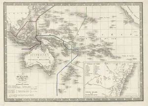 French Antique Map of Oceania with Details of the Australian Colonies, 1840