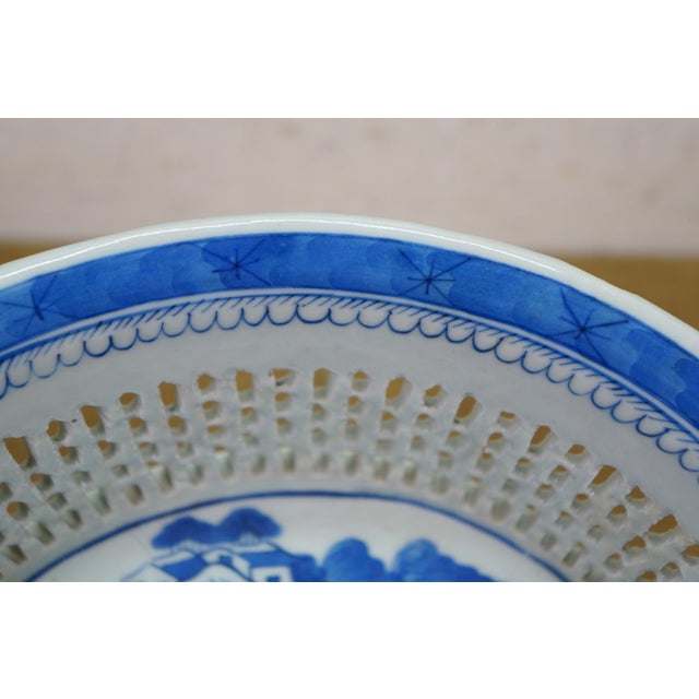 Antique Chinese Export Canton Blue White Reticulated Serving Plate & Basket For Sale - Image 12 of 17