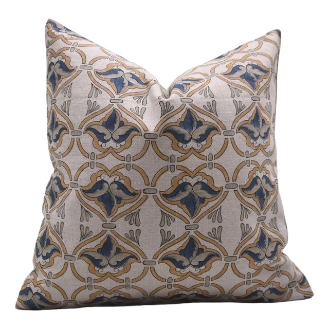 Block Printed Pillow Cover - Pure Linen 24x24 Inch- Hridyavan For Sale