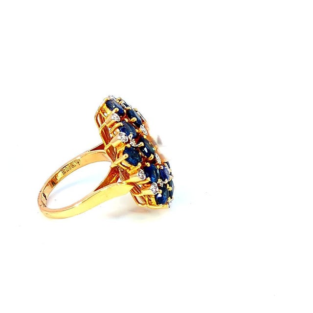 Early 21st Century Diamond Pearl and Sapphire Cluster Ring, Size 7.5 For Sale - Image 5 of 7