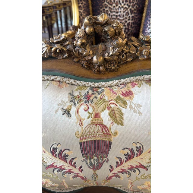 Wood Vintage Louis XVI Cherub Sofa Biege & Sage Green For Sale - Image 7 of 7