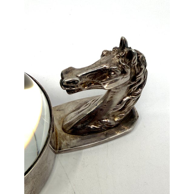 1960’s Hermes Paris Silver Plated Horse Equestrian Magnifying Paperweight W/Box For Sale - Image 9 of 14