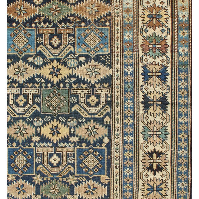 Tribal Antique Hand Knotted Caucasian Shirvan Rug in Blue With Tribal Design 3'5"x4'5" For Sale - Image 3 of 6
