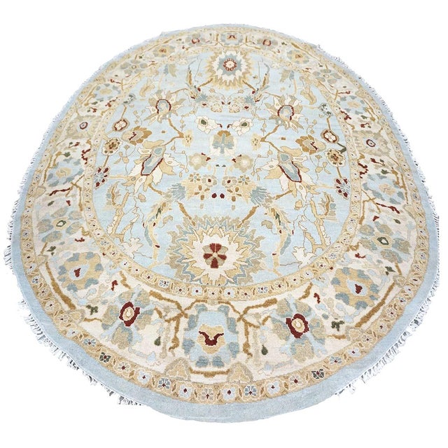 Afghan Sultanabad Wool 8x10 Light Blue, Ivory & Taupe Handmade Oval Area Rug #9902749
