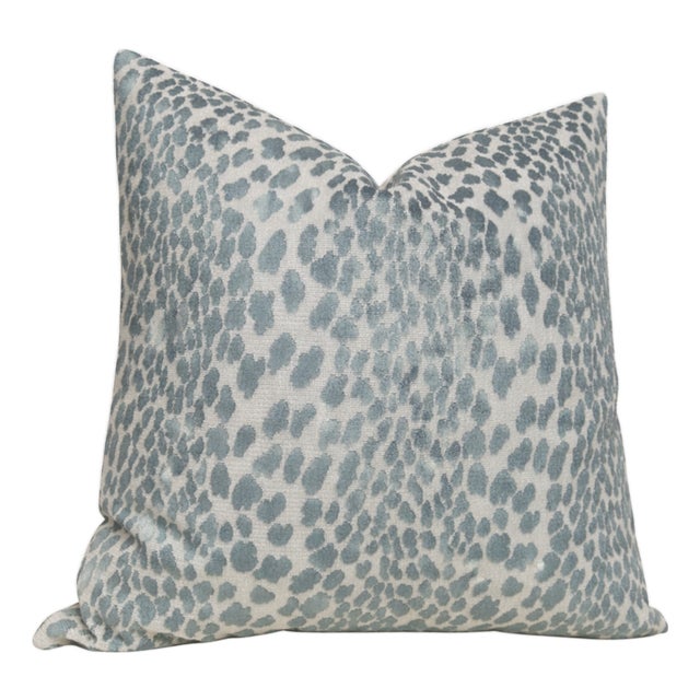 Spotted Velvet Pillow Cover in Marine Blue, 20x20 Pillow For Sale