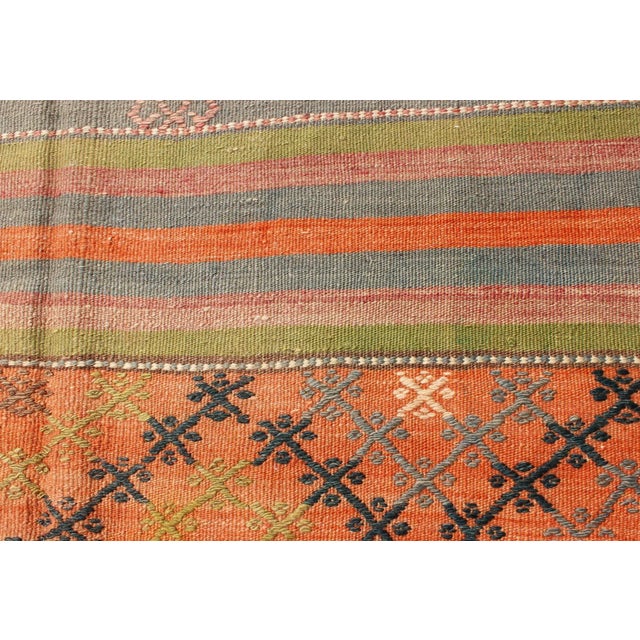 Colorful Vintage Embroidered Kilim With Stripe's and Geometric Motifs 6' X 12 For Sale - Image 9 of 11