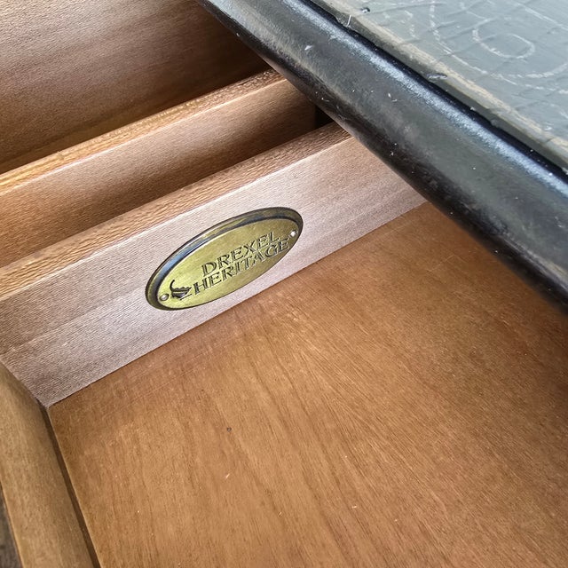 Paint 1960s Vintage Drexel Heritage Black Lacquer Chinoiserie Console Table / Writing Desk For Sale - Image 7 of 8