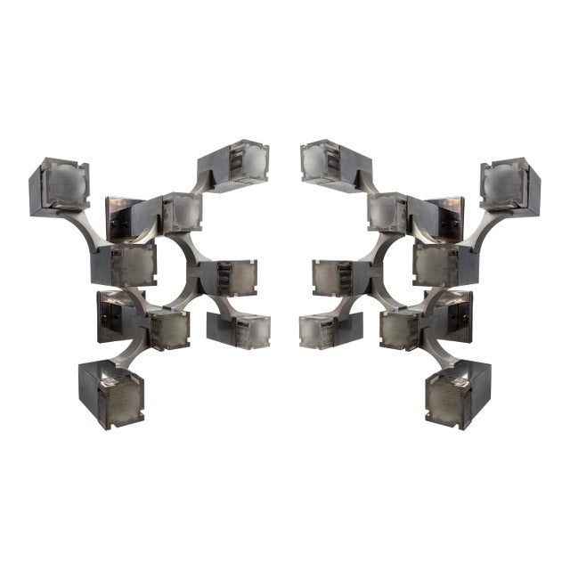 Pair of Sconces Cubic Metal Chrome and Lucite by Sciolari, Italy, 1970s For Sale
