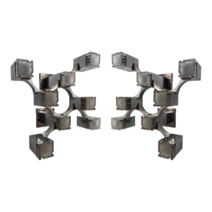 Pair of Sconces Cubic Metal Chrome and Lucite by Sciolari, Italy, 1970s